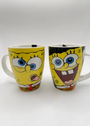 Set Juego 2 Tazas con Cuchara Nickelodeon Bob Esponja Cerámica (340 ml) taza-de-ceramica-metalizada-mickey-mouse-433-ml